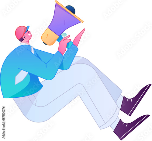Character receiving notification messages, action poses, vector flat gradient illustration
