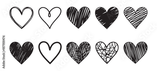 Collection of heart icons with various designs and symbols love and care themes vector illustration