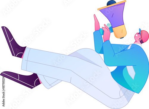 Character receiving notification messages, action poses, vector flat gradient illustration
