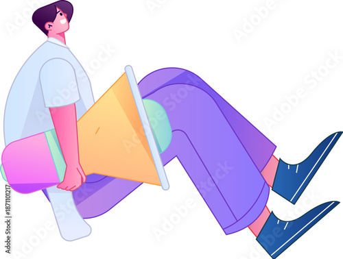 Character receiving notification messages, action poses, vector flat gradient illustration
