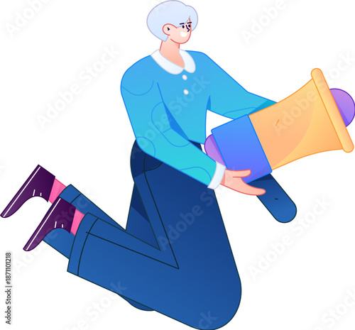 Character receiving notification messages, action poses, vector flat gradient illustration
