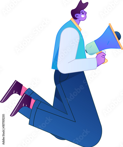 Character receiving notification messages, action poses, vector flat gradient illustration
