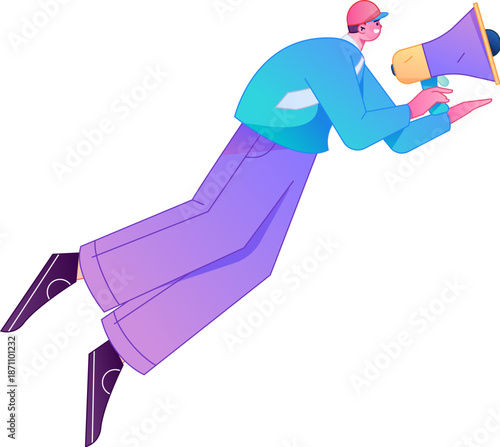 Character receiving notification messages, action poses, vector flat gradient illustration
