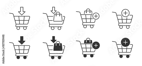 Add to cart icon set, Shopping cart icon. Containing add cart , Vector illustration. 