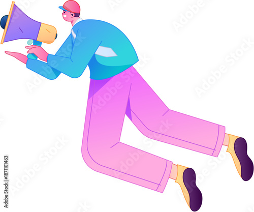 Character receiving notification messages, action poses, vector flat gradient illustration
