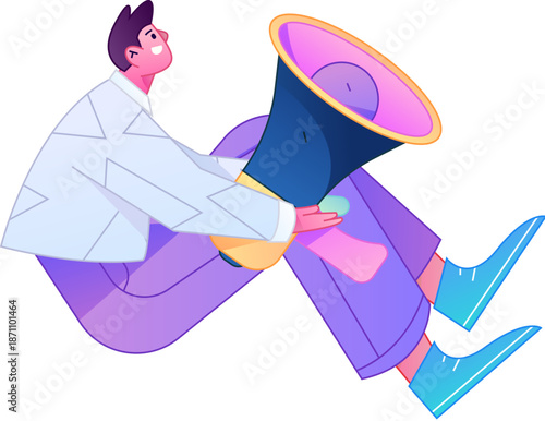 Character receiving notification messages, action poses, vector flat gradient illustration
