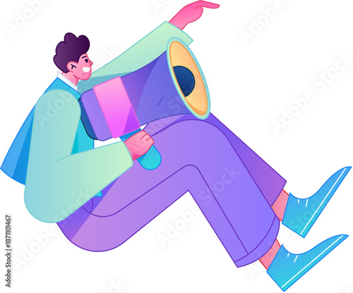 Character receiving notification messages, action poses, vector flat gradient illustration
