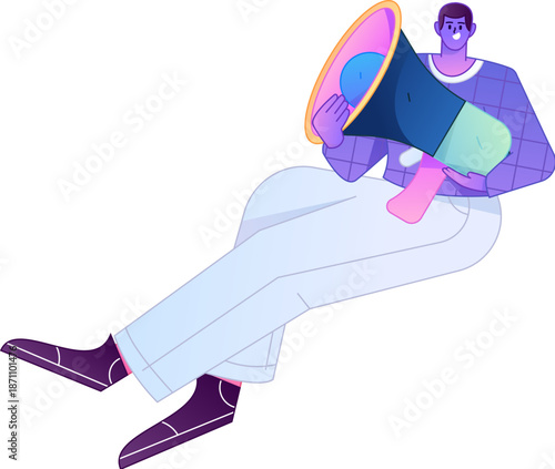 Character receiving notification messages, action poses, vector flat gradient illustration
