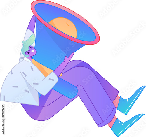 Character receiving notification messages, action poses, vector flat gradient illustration
