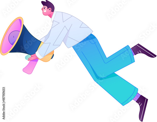 Character receiving notification messages, action poses, vector flat gradient illustration
