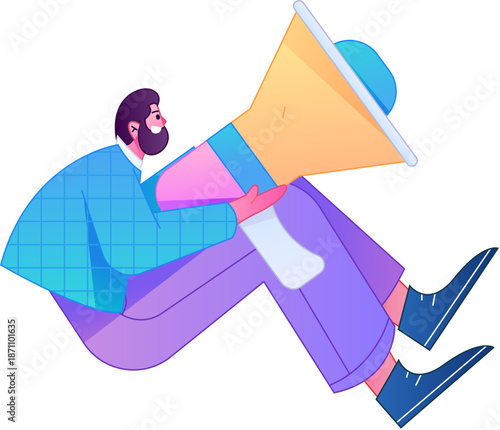 Character receiving notification messages, action poses, vector flat gradient illustration
