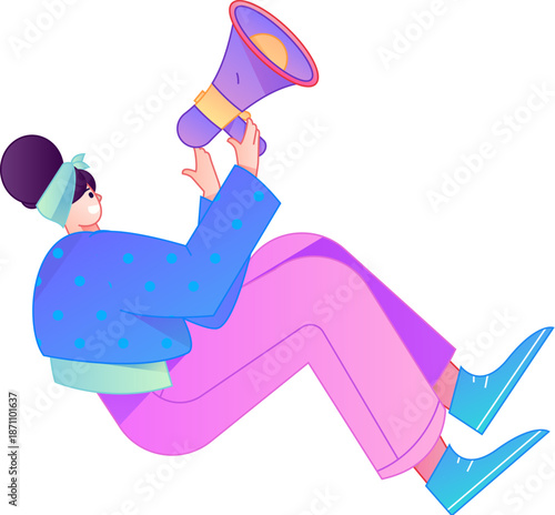 Character receiving notification messages, action poses, vector flat gradient illustration
