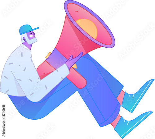 Character receiving notification messages, action poses, vector flat gradient illustration
