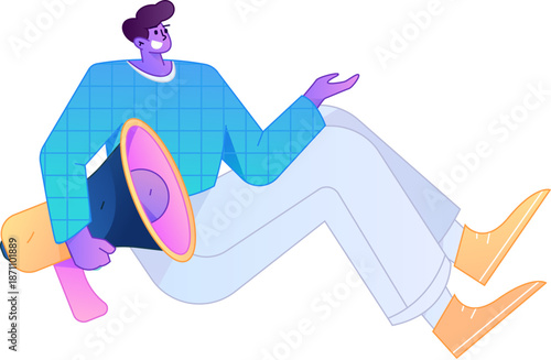 Character receiving notification messages, action poses, vector flat gradient illustration
