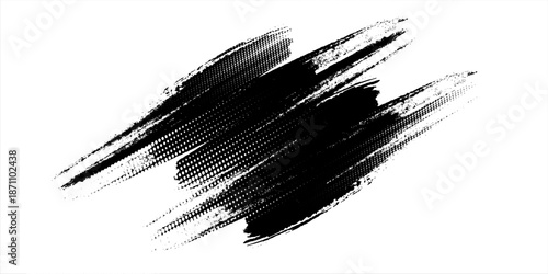 Glitch distorted grunge layer . Noise destroyed texture . Trendy defect error shapes . Overlay grunge texture . Distressed effect .Vector shapes with a halftone dots screen print texture.Eps 10