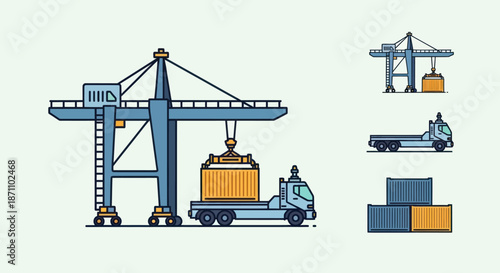 Cargo Shipping Logistics: Crane Loading Container onto Truck.