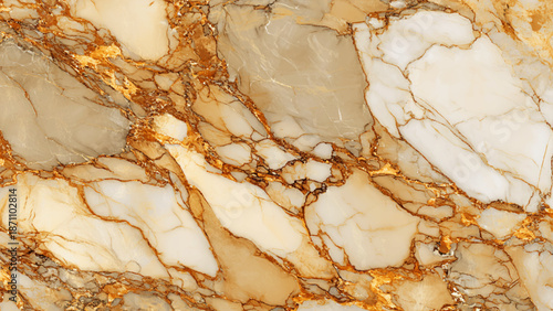 Marble texture with golden veins on white and beige background natural stone pattern