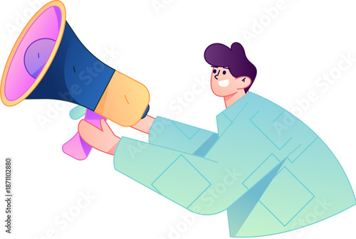 Character receiving notification messages, action poses, vector flat gradient illustration
