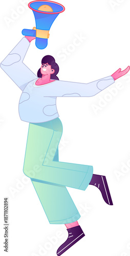 Character receiving notification messages, action poses, vector flat gradient illustration
