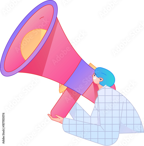 Character receiving notification messages, action poses, vector flat gradient illustration
