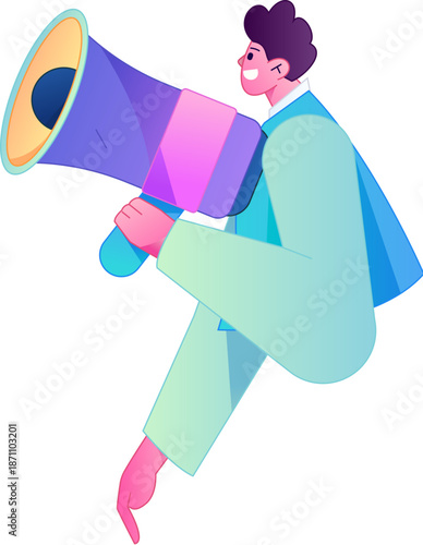 Character receiving notification messages, action poses, vector flat gradient illustration
