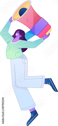 Character receiving notification messages, action poses, vector flat gradient illustration
