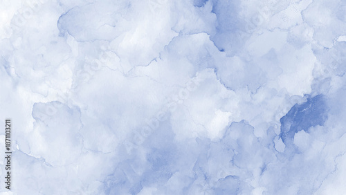 Soft blue watercolour texture background with white and light blue cloudy shapes abstract art