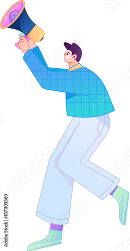Character receiving notification messages, action poses, vector flat gradient illustration
