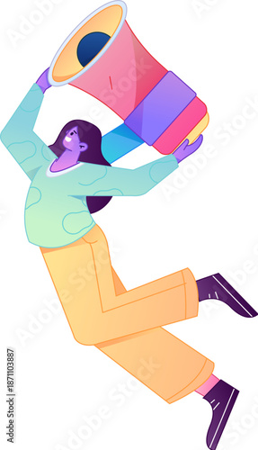 Character receiving notification messages, action poses, vector flat gradient illustration
