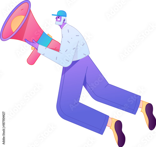 Character receiving notification messages, action poses, vector flat gradient illustration
