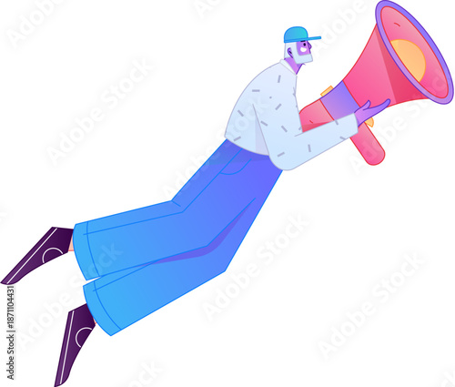 Character receiving notification messages, action poses, vector flat gradient illustration
