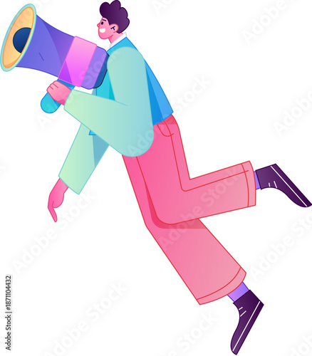 Character receiving notification messages, action poses, vector flat gradient illustration
