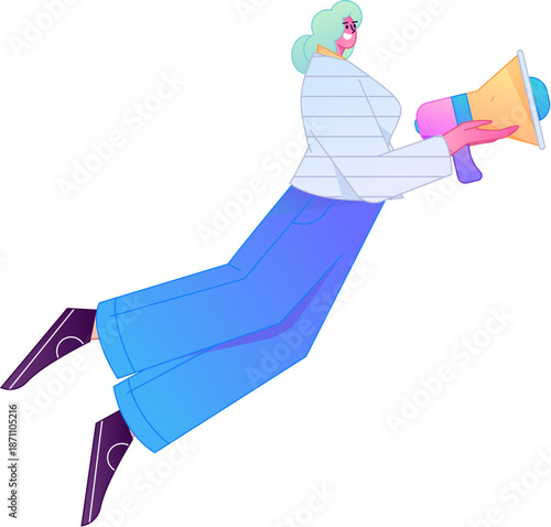 Character receiving notification messages, action poses, vector flat gradient illustration
