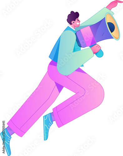 Character receiving notification messages, action poses, vector flat gradient illustration
