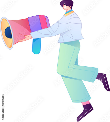 Character receiving notification messages, action poses, vector flat gradient illustration
