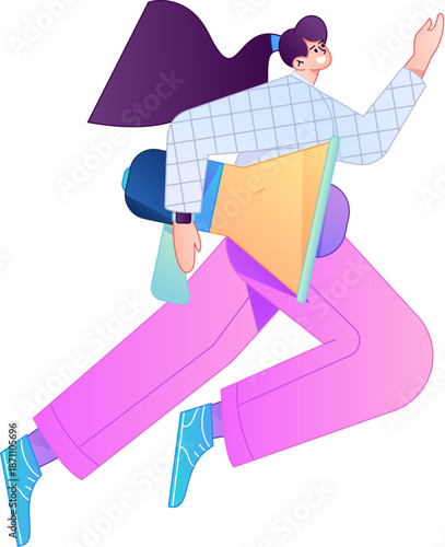 Character receiving notification messages, action poses, vector flat gradient illustration

