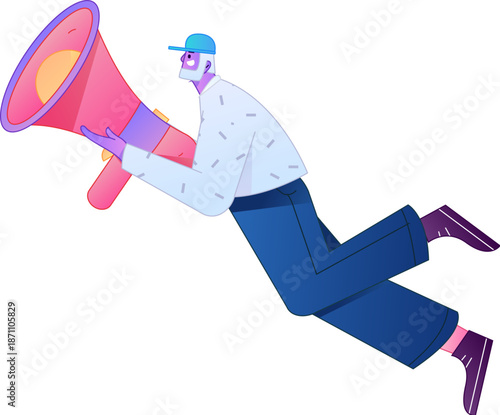 Character receiving notification messages, action poses, vector flat gradient illustration
