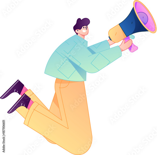 Character receiving notification messages, action poses, vector flat gradient illustration
