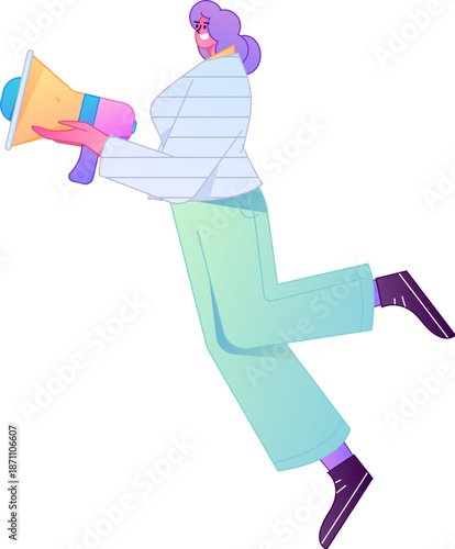 Character receiving notification messages, action poses, vector flat gradient illustration
