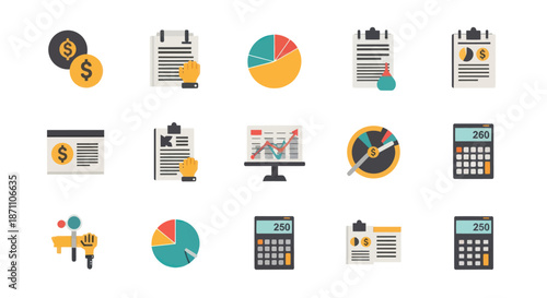 Collection of Financial and Business Data Analysis Icons.