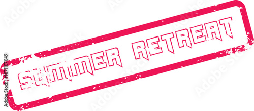 Dynamic red grunge stamp proclaiming SUMMER RETREAT for peaceful getaway promotions