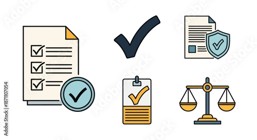 Checklist Documents and Symbols Representing Approval and Compliance.