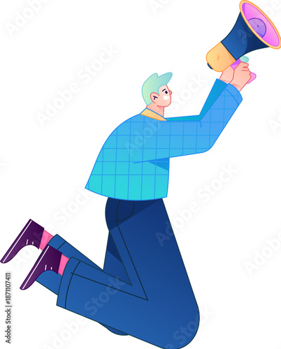 Character receiving notification messages, action poses, vector flat gradient illustration

