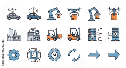 Collection of Industrial Automation and Technology Icons.