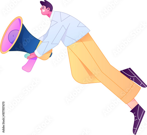 Character receiving notification messages, action poses, vector flat gradient illustration
