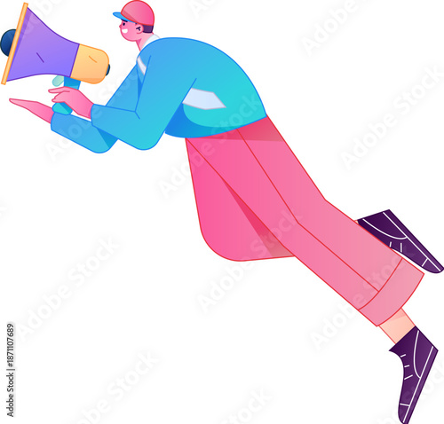 Character receiving notification messages, action poses, vector flat gradient illustration
