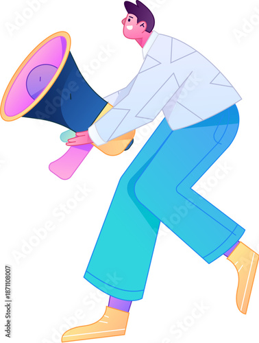 Character receiving notification messages, action poses, vector flat gradient illustration
