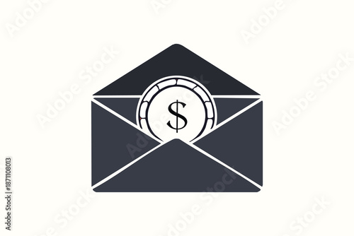 Money Envelope Icon with Dollar Symbol Black Flat Style