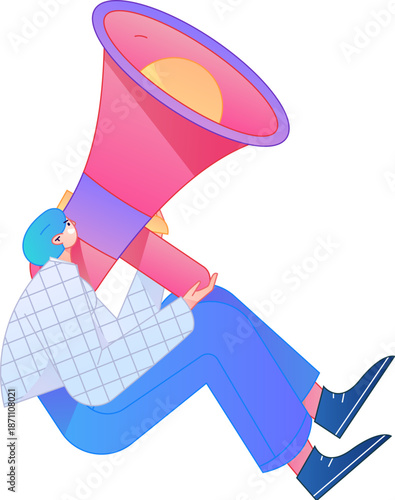 Character receiving notification messages, action poses, vector flat gradient illustration
