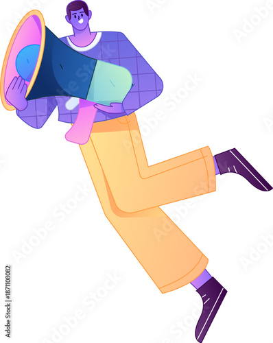 Character receiving notification messages, action poses, vector flat gradient illustration
